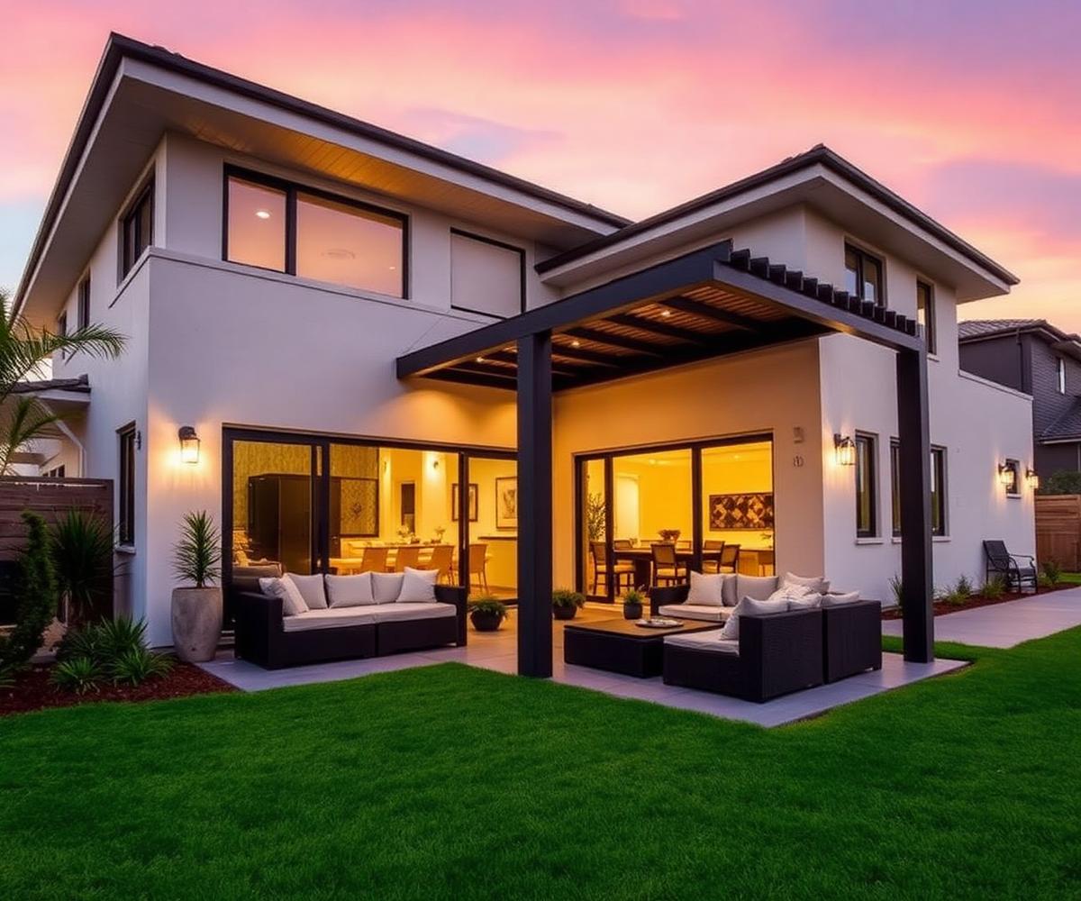 Luxury home exterior at dusk